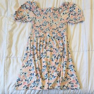 BCBGirls Smocked Floral Puff-Sleeve Dress - Pink & Navy